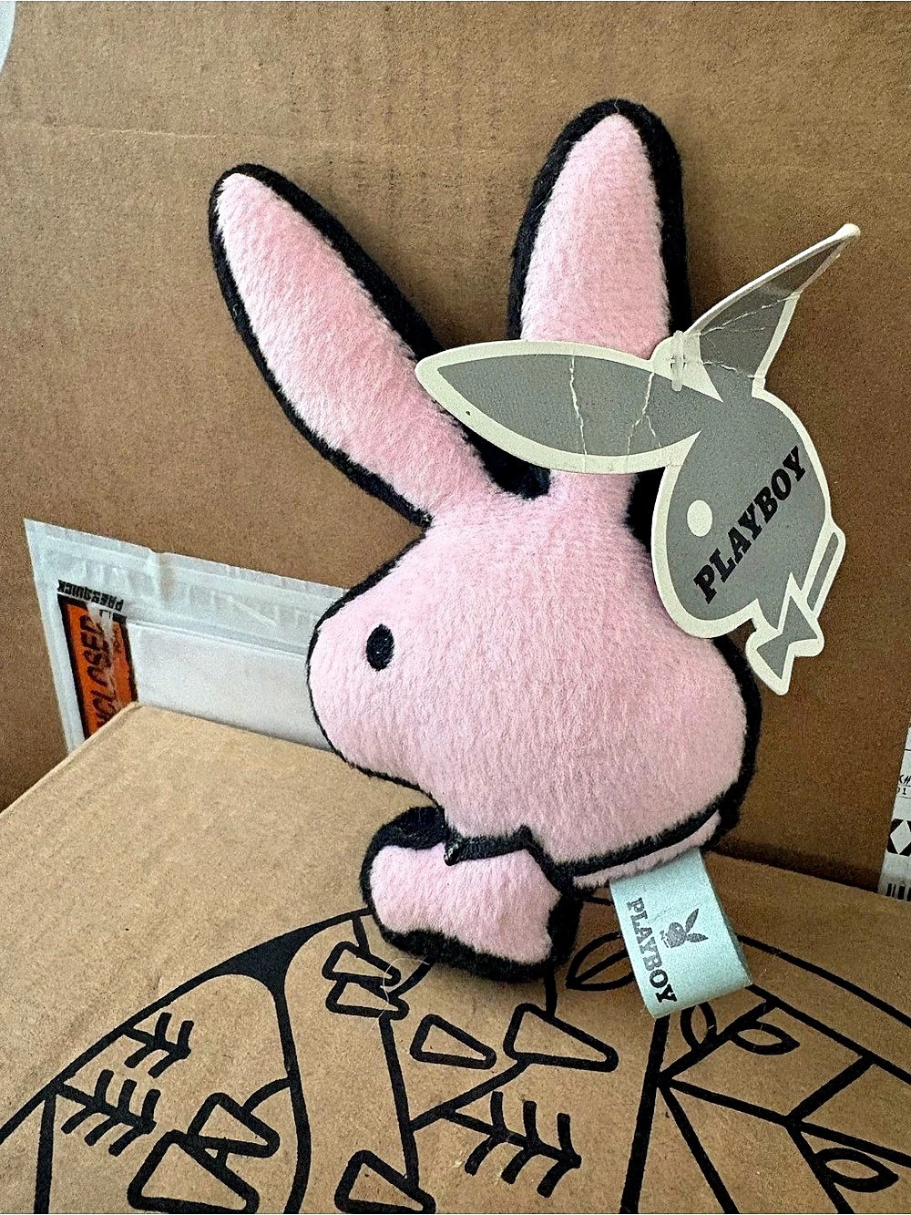 Playboy Bunny Pink Black Plush Keychain Hang Tag 2004